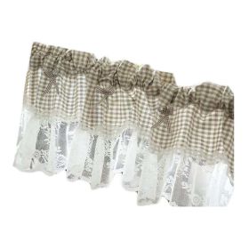 Beige Grid Lace Half Curtain Kitchen Partition Short Curtain Small Window Doorway Curtain Valance Tier cafe Curtain,59x15 inch