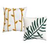 17 x 17 Inch 2 Piece Square Cotton Accent Throw Pillow Set, Leaf Embroidery, White, Green, Yellow