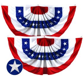 2 Pack USA Pleated Fan Flag 1.5x3 Feet American USA Bunting Decoration Flags EMBROIDERED Patriotic Stars & Sewn Stripes Canvas Header and Brass Gromme