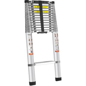 VEVOR Telescoping Ladder, 18.5 FT Aluminum One-button Retraction Collapsible Extension Ladder, 400 LBS Capacity with Non-slip Feet, Portable Multi-pur