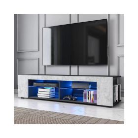 TV Stand For 32-60 Inch TVs Modern Low Profile Black + Lime Entertainment Center 57 Inch Small TV Stand Media Table With Glass Shelves And Hidden Side