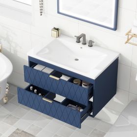 30'' Wall Mounted Bathroom Vanity with Resin Sink,Floating Bathroom Storage Cabinet with 2 Drawers, Solid Wood Bathroom Cabinet