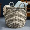 Zita Round Resin Woven Wicker Multi-Use Storage Basket with Handles - 18" x 18" x 19.6" - White-Gray - For Towel, Toys, Magazines Storage and Home Dec