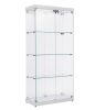 4-Tier Glass Display Cabinet, Double Door Glass Cabinet, Four Partitions, Two Locks, Floor Standing Storage Cabinet for Living Room, Bedroom, Showroom