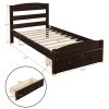 Platform Twin Bed Frame with Storage Drawer and Wood Slat Support No Box Spring Needed, Espresso