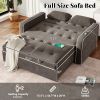 66.5" Linen Upholstered Sleeper Bed , Pull Out Sofa Bed Couch attached two throw pillows,Dual USB Charging Port and Adjustable Backrest for Living Roo