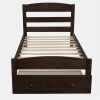 Platform Twin Bed Frame with Storage Drawer and Wood Slat Support No Box Spring Needed, Espresso