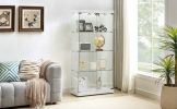 4-Tier Glass Display Cabinet, Double Door Glass Cabinet, Four Partitions, Two Locks, Floor Standing Storage Cabinet for Living Room, Bedroom, Showroom