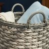 Zita Round Resin Woven Wicker Multi-Use Storage Basket with Handles - 18" x 18" x 19.6" - White-Gray - For Towel, Toys, Magazines Storage and Home Dec