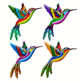 1pc/4pcs, Metal Hummingbird Wall Art Decor, Metal Colorful Birds 3D Outdoor Sculpture, Iron Outdoor Hanging Decor Ornaments, Metal Hand-made Bird Wall (Color: 4 Packs)