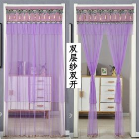 Double Yarn Lace Gauze Door Curtain Quiet Anti-mosquito Embroidered Living Room Bedroom Bathroom Universal Partition Home Decor (Color: 02 Purple, size: 100x210cm)