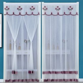 Double Yarn Lace Gauze Door Curtain Quiet Anti-mosquito Embroidered Living Room Bedroom Bathroom Universal Partition Home Decor (Color: 03 Purple, size: 90x220cm)