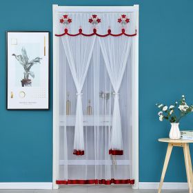 Double Yarn Lace Gauze Door Curtain Quiet Anti-mosquito Embroidered Living Room Bedroom Bathroom Universal Partition Home Decor (Color: 03 Red, size: 90x220cm)