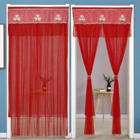 Double Yarn Lace Gauze Door Curtain Quiet Anti-mosquito Embroidered Living Room Bedroom Bathroom Universal Partition Home Decor (Color: 01 Red, size: 90x210cm)