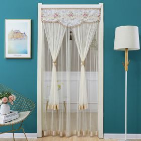 Double Yarn Door Curtain Anti-mosquito Embroidered Tassel Quiet Bedroom Living Room Bathroom Universal Partition Home Decoration (Color: 01 Beige, size: 90x210cm)