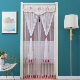 Double Yarn Door Curtain Anti-mosquito Embroidered Tassel Quiet Bedroom Living Room Bathroom Universal Partition Home Decoration (Color: 01 pink, size: 90x190cm)