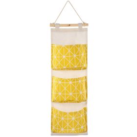 Wall Mounted Storage Bag Door Closet Hanging Storage Bag Organizer Waterproof 3 Pockets Pouch (Color: Yellow)