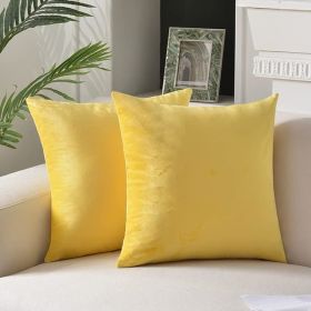 Krifey Throw Pillow Covers Velvet Decorative Square Pillowcase Soft Cushion Case for Summer Couch Bedroom 18x18 Inch Lemon Yellow, Pack of 2 (Color: Lemon Yellow, size: 16x16 Inch(Pack of 2))