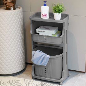 Laundry Basket Plastic Hamper 2-Tier Storage Sorter Hampers with Wheels for Kitchen Bedroom Bathroom Free Standing Storage Baskets Gray (Color: Gray)