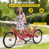 VEVOR Tricycle Adult 26'' Wheels Adult Tricycle 7-Speed 3 Wheel Bikes For Adults Three Wheel Bike For Adults Adult Trike Adult Folding Tricycle Foldab