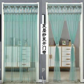 Double Yarn Lace Gauze Door Curtain Quiet Anti-mosquito Embroidered Living Room Bedroom Bathroom Universal Partition Home Decor (Color: 02 Green, size: 100x200cm)