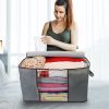 2Pcs Clothes Storage Bag 90L Large Capacity Foldable Closet Organizer w/ Thick Fabric Clear Window Dual-Zipper